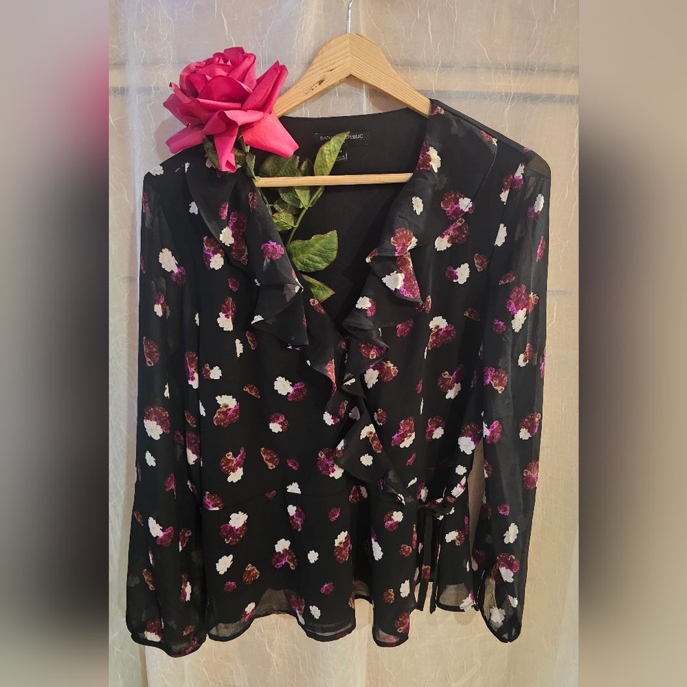 Banana Republic Black Ruffled Wrap Blouse